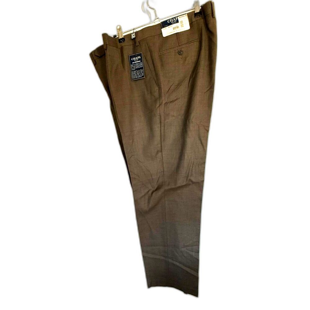 NEW Chaps Wool Trousers Sz 42 x 32 Beige Brown Retail $120